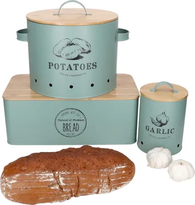 Produktbild von 3tlg Set Vorratsdosen Fresh Brot-, Knoblauch- & Kartoffeltopf mint
