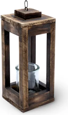 Produktbild von 1.09 Holz Laterne zum hängen mit Glas Einsatz - ca. 30x12x12 cm - Kerzen Deko aus altem Holz