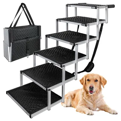 Produktbild von Hunde-Treppe 6 Stufen - Klappbar - Antirutsch - Einstiegshilfe - Hunde-Rampe für Auto