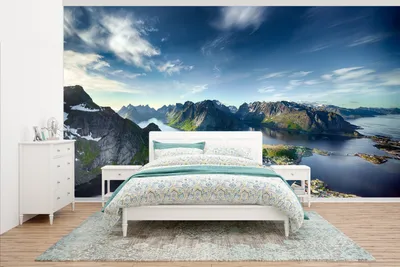 Produktbild von MuchoWow® Fototapete für Wohnzimmer oder Schlafzimmer Wandtapete Vinyl Motivtapete Panoramablick Lofoten Norwegen - 395x220 cm - Tapezier Papier