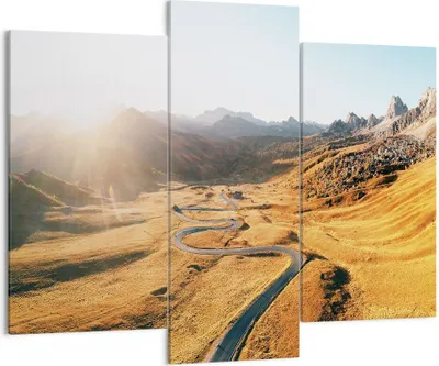 Produktbild von Bild auf Leinwand - Leinwandbild - 3 Teile - Sonne Berge Weg - 130x100cm - Wand Bild - Wanddeko - Wandbilder - Leinwanddruck - Bilder - Wanddekoration - Leinwand bilder - Wandbild - CB130x100-4836