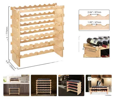 Immagine prodotto di Scaffale per bottiglie, design modulare impilabile, capacità per 48 bottiglie, contiene 48 bottiglie