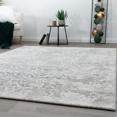 Produktbild von Steffensmeier Kurzflor Teppich Monaco Wohnzimmerteppich modern, strapazierfähig und pflegeleicht, Floral Türkis, Größe: 120x170 cm