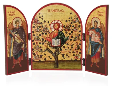 Holzikone Triptychon Christus mit 12 Aposteln 25x16cm