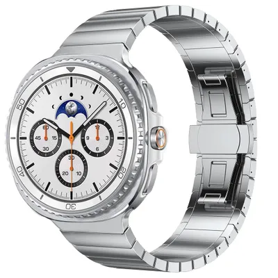 Produktbild von FFO2World Luxus-Edelstahlarmband für Samsung Galaxy Watch 8 (40/44 mm) & 8 Classic 46 mm – Elegant mit Faltschließe, inkl. Kürzungsset – Silber