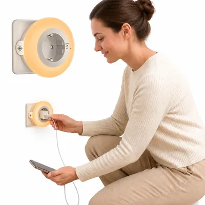 Produktbild von 2er-Set LED Nachtlicht dimmbar, mit Dämmerungssensor, kinderfreundliches Steckdosen-Nachtlicht mit Lichtsensor für Flur, Treppe und Schlafzimmer