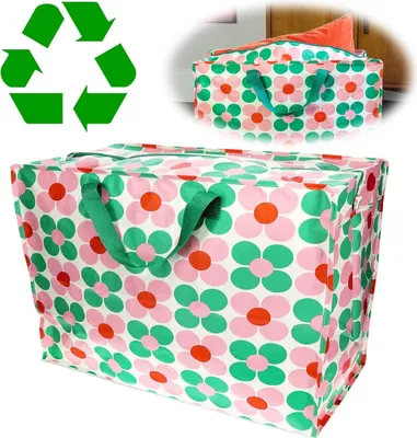 Produktbild von LS-LebenStil XXL Jumbo Bag Gänseblümchen Rosa 55cm ️ Recycled faltbar Einkaufstasche Unterbettkommode Aufbewahrungstasche Kleidung Bettdecken Kissen