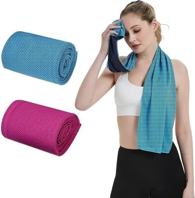 Obrázek produktu pro Unyqoos® Chladicí ručník – prodyšný chladicí ručník z mikrovlákna, rozměry 120 x 30 cm, síťovaná struktura, balení 2 kusů, vhodný pro sport, fitness, jógu a cestování