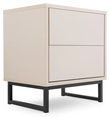 Produktbild von Bettso Nachttisch Genua mit 2 Schubladen 43x48,5x34 cm – Moderne Nachtkommode Push-to-Open Nachtkonsole Beige Schwarz Metallgestell