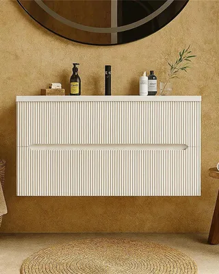 Immagine prodotto di Mobile bagno bianco opaco 120x46 cannettato Urbino con lavabo in Vetroceramica