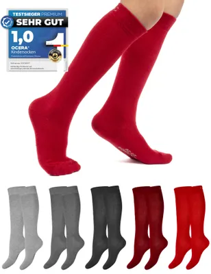 Produktbild von OCERA 5 Paar Kinder Kniestrümpfe - Rot-Grau-Mix 31/34