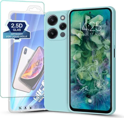 Produktbild von Hülle für Xiaomi Redmi 12 mit 9H Displayglas Displayschutz Plus Case Cover Bumper Silikon Softgrip Schutzhülle Farbe: Hellblau