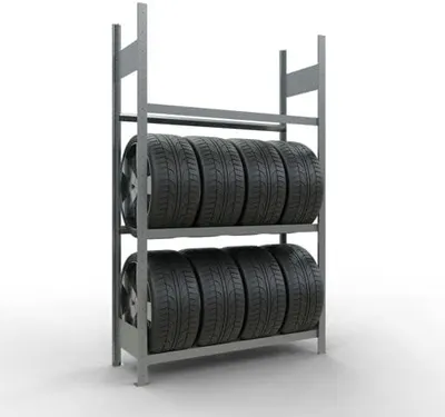 Produktbild von Reifenregal | Grundregal | HxBxT 200x120x40cm | 3 Ebenen | Fachlast 150kg | Verzinkt | Reifenständer Garagenregal