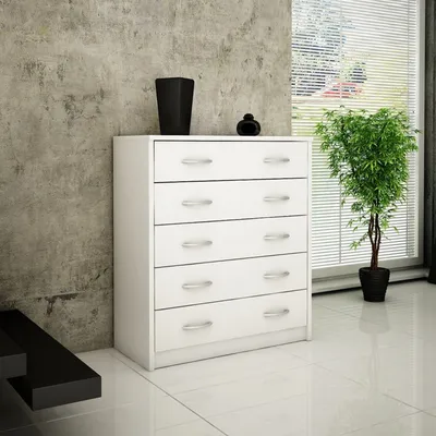 Image de Armoire à chaussures avec 5 tiroirs ouvrants, étagère à chaussures avec 5 compartiments bords arrondis doux, largeur 74 cm, plateau stratifié blanc