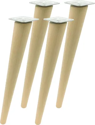 Produktbild von Hochwertige 45 cm Holz Tischbeine aus Buchenholz, schräg, unbehauen mit M8 Befestigungen - 4er Set für DIY Möbelprojekte
