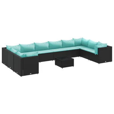 Produktbild von vidaXL 11-tlg. Garten-Lounge-Set mit Kissen Schwarz Poly Rattan