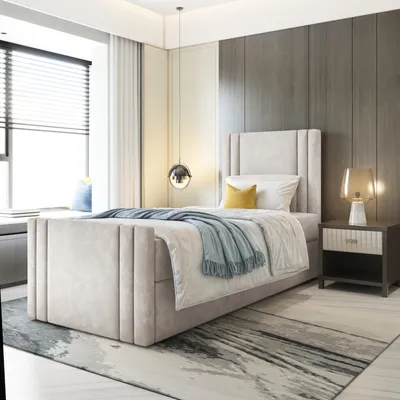 Produktbild von Bett, Boxspringbett RALI MINI mit Fußteil und T25 Topper, Einzelbett, Stauraum, Schlafzimmer, Polsterbett, 80x200 cm. (Beige - Itaka 46)