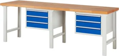 Produktbild von Werkbank mit 6 Schubladen - Vollauszug - 120:6 - 840 x 2.500 x 700 mm (HxBxT) - Traglast 750 kg - Buche