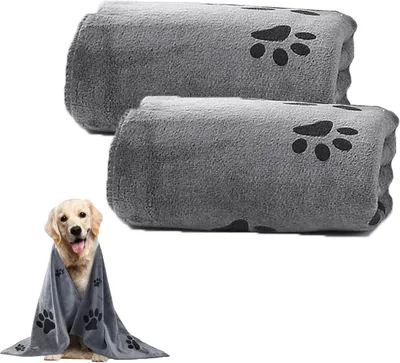 Produktbild von Hundehandtuch 50 x 100 cm, 2 Stück, Mikrofaser, grau, für Hund