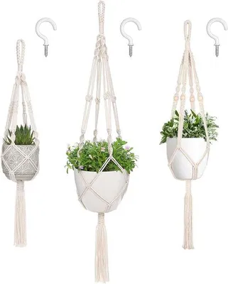 Zdjęcie produktu dla Wiszące dekoracje z makramy w 3 rozmiarach do wnętrz i na zewnątrz, wieszaki na doniczki, dekoracje w stylu boho, do wnętrz i na zewnątrz