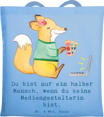 Produktbild von Mr. & Mrs. Panda dokumententasche Mediengestalterin Herz - Sky Blue - Geschenk, festivaltasche, Spruch, Jutebeutel, Mediengestalter, Designer, Tasche, Shopping, Lustig