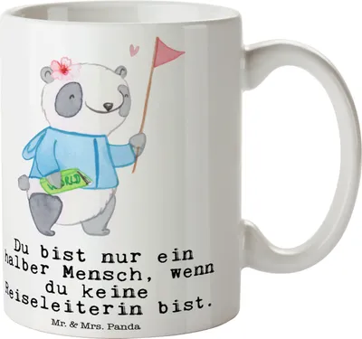 Produktbild von Mr. & Mrs. Panda Trinkbecher Reiseleiterin Herz - Weiß - Geschenk, Geschenktasse, Tasse, haferl, Keramiktasse, Pott, Kaffeetasse