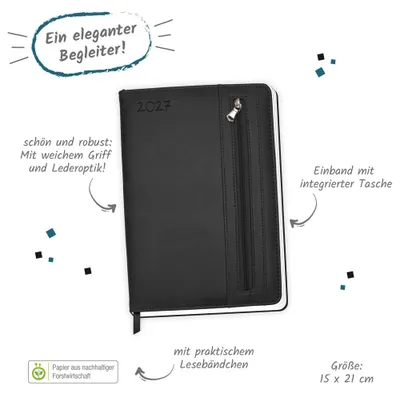 Immagine prodotto di TRÖTSCH - Agenda settimanale A5 con tasca, nera, 2027