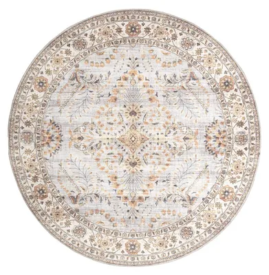 Image de Volero - Tapis d'Extérieur Rond Vintage - Santo Flora Gris Clair - Ø 160cm