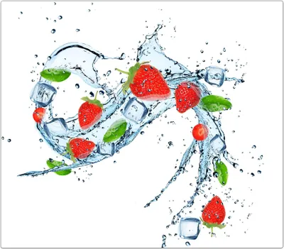 Produktbild von Spritzschutz Herdabdeckplatte Schneidebrett aus Glas Erdbeeren im Wassersplash 1-Teilig (60x52cm)