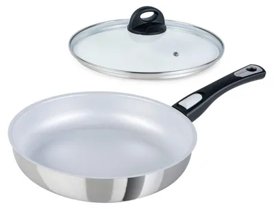 Productafbeelding van Genius Cerafit Steel koekenpan 28 cm + glazen deksel - ovenvaste keramische pan met afneembaar handvat, geschikt voor alle soorten fornuizen; A24665