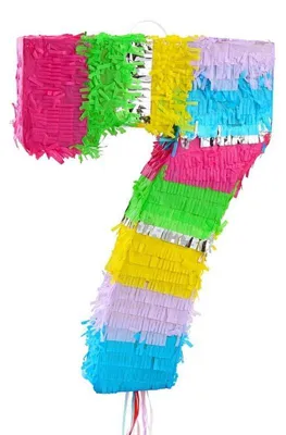 Produktbild von GoDan Pinata Zahl 7, bunt pastell, ungefüllt, 50 cm hoch, 35 cm breit, 7,5 cm tief