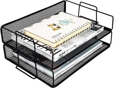 Immagine prodotto di Organizer da ufficio in metallo a due scomparti per raccoglitori A4, portadocumenti, scomparto per archiviazione, portariviste, cassetta postale, organizer per riviste cartacee, nero