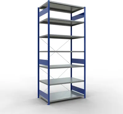 Produktbild von Schulte Fachbodenregal MULTIplus250 Stecksystem | Grundregal | HxBxT 300x130x80cm | 7 Ebenen | Fachlast 250kg | Enzianblau/Verzinkt