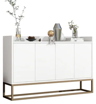 Zdjęcie produktu dla Komoda o szerokości 120 cm, biała, z 4 drzwiczkami i regulowanymi półkami, szafka kuchenna z blatem roboczym o wymiarach 120x30x80 cm