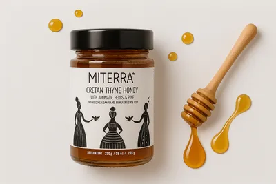 Produktbild von Miterra Thymianhonig mit Kräutern und Kiefer 250 g – Griechischer Honig aus Kreta