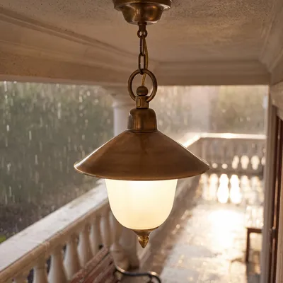 Immagine prodotto di Lampada a sospensione da esterno in ottone con vetro IP23 rustico resistente alle intemperie ANDROS lampada in ottone giardino terrazzo balcone