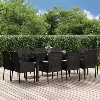 Produktbild von BEI CLORIS 11-tlg. Garten-Essgruppe mit Kissen Schwarz Poly Rattan 2024 Neu4115774