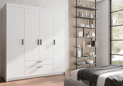 Obrázek produktu pro Čtyřdveřová šatní skříň 177 cm PILINA se šuplíky - bílá