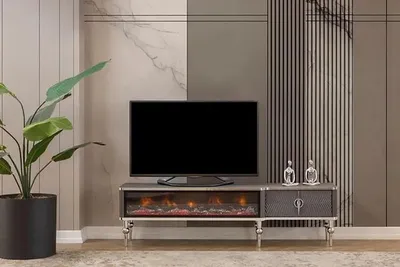 Obrázek produktu pro TV příborník krb kov dřevo MDF dřevotříska nábytek bílý RTV