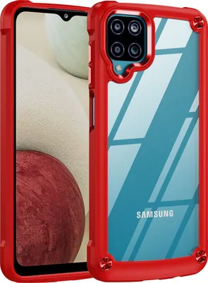 Produktbild von Samsung A12 Hülle, Hybrid Transparente PC Robust TPU Bumper Stoßfest Schutzhülle für Samsung Galaxy A12 Rot