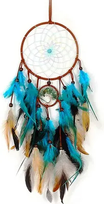 Image de Attrape-rêves avec des plumes - Attrape-rêves fait à la main - Décoration murale bohème - Style vintage - Bleu