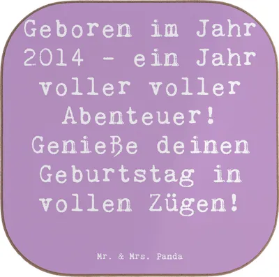 Produktbild von Mr. & Mrs. Panda Tassenuntersetzer Spruch 2014 Geburtstag Abenteuer - Lavendeltraum - Geschenk, Untersetzer Gläser, Glückwunsch, Geburtstagsgeschenk, feiern, Alter