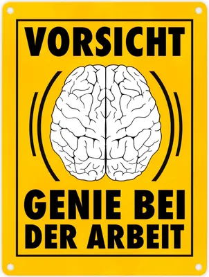 Produktbild von Vorsicht Genie bei der Arbeit witziges Metallschild in 15x20 cm mit Gehirn