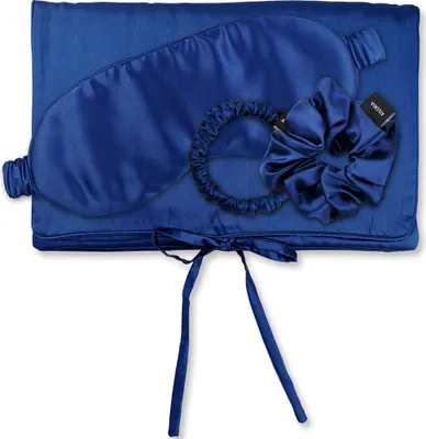 Produktbild von AILORIA TRAVEL SET HAIR - Tasche, Schlafmaske, Scrunchie S & Scrunchie M aus Seide BLAU
