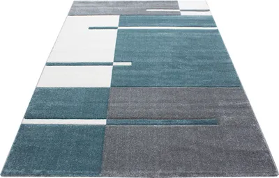 Produktbild von Kurzflor Teppich Wohnzimmer Blau 200x290 Rechteck Kariertes Design aus Polypropylen