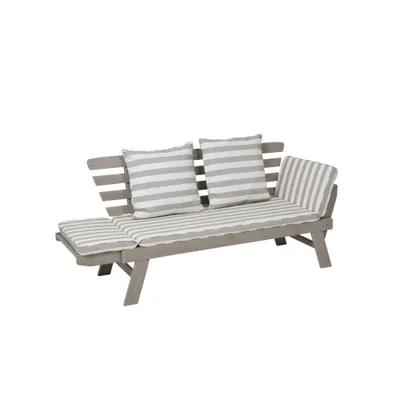 Produktbild von greemotion Gartenliege Holz klappbar inklusive Auflagen Hawaii 2in1 Gartenbank & Sonnenliege [198x78x68 cm]