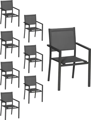 Produktbild von 8er Set Stühle aus anthrazitfarbenem Aluminium - graues Textilene