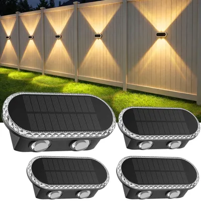Außenwandlampen 4er-Set, modern, schwarz, LED, Solar, wasserdicht