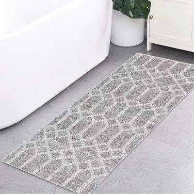 Imagen del producto de Unyqoos® Alfombra gris – diseño abstracto moderno, lavable y antideslizante, alfombra de poliéster fácil de limpiar, ideal para pasillos, salones y dormitorios