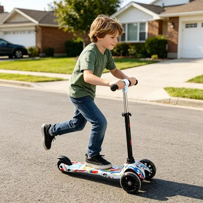 Produktbild von Kinder Scooter,3 Räder Faltbare Scooter mit LED Leuchtenden Räder und Deck,3 Höhenverstellbarer,Rutschfestes Deck,Kinderroller für 3–8 Jahren Kinder
